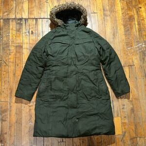 The North Face Parka Jacket Women's Large Green Puffer Hooded Fur Full Zipper